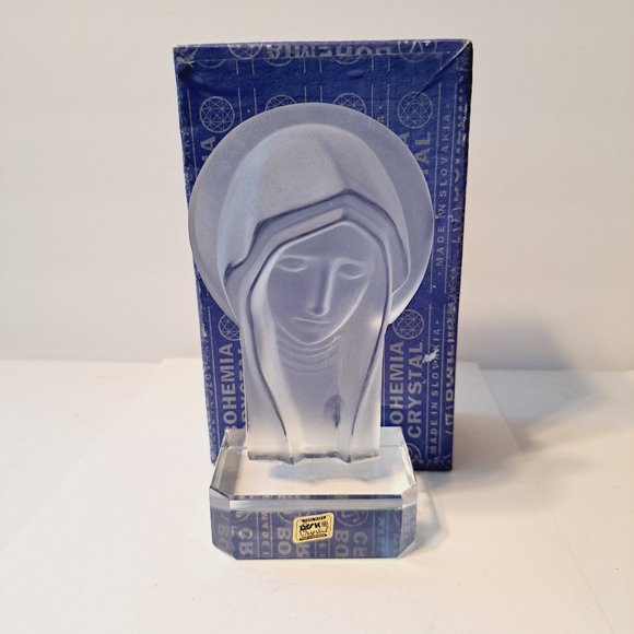 Vintage LSK Crystal Frosted Madonna Virgin Mary Figurine Paperweight in box 6" - Picture 1 of 11